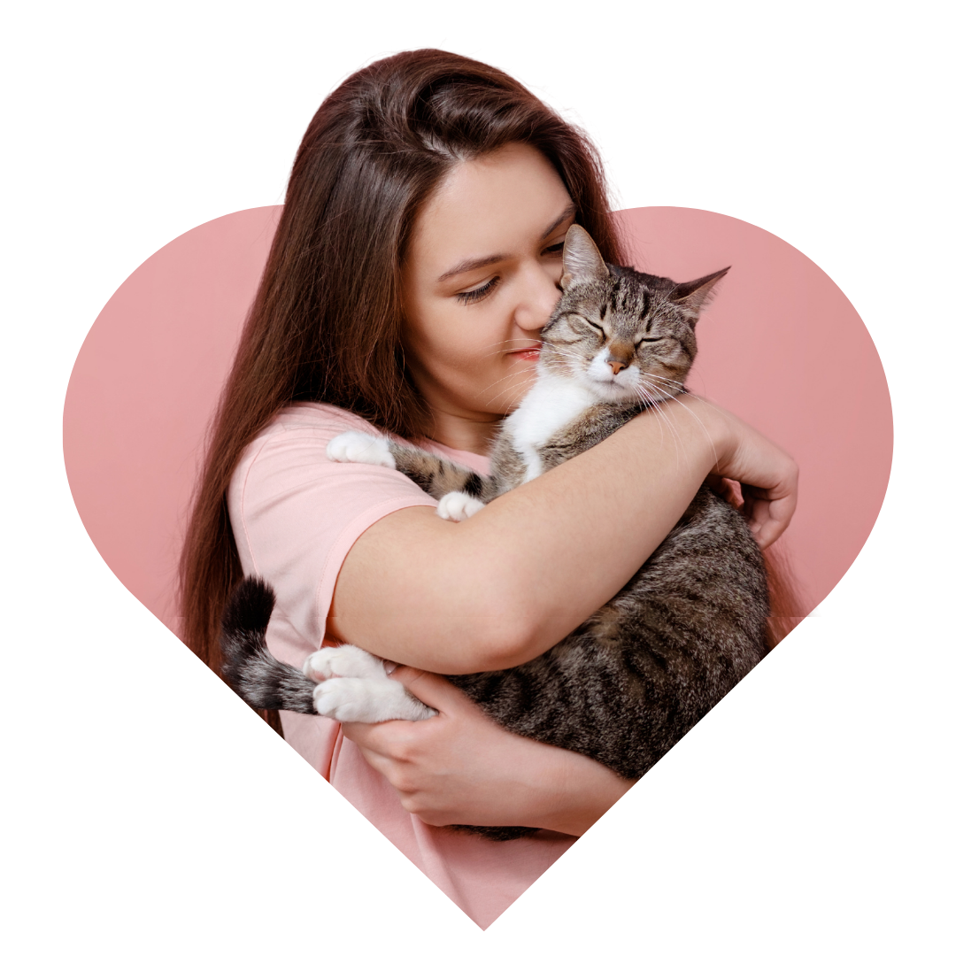 Woman hugging and kissing a cat – Heart N Paws love and comfort essentials, part of pet wellness and comfort essentials